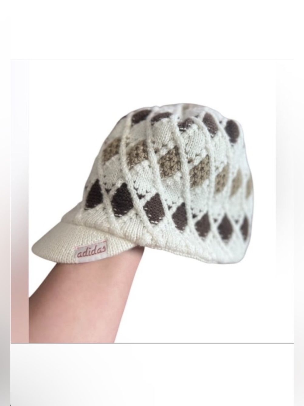 Adidas Women's White and Brown Knit Beanie Brimmer Hat